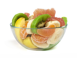 Image showing Fruit salad with citrus in a glass bowl