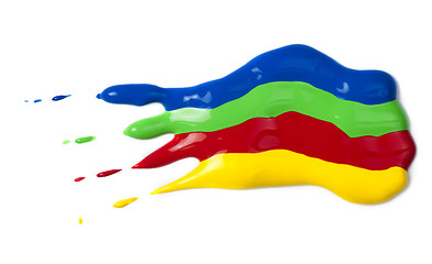 Image showing Paint coated on paper. Red, green, blue and yellow colors.