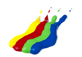 Image showing Paint coated on paper. Red, green, blue and yellow colors.