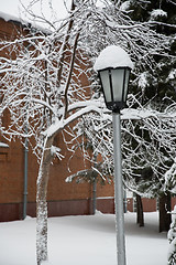 Image showing After snowstorm. Street lamp.