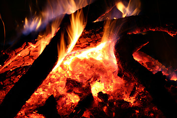 Image showing Fire burning in the night