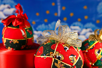 Image showing Christmas balls on blue background