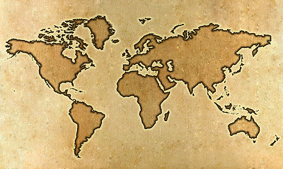 Image showing Parchment world map