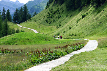 Image showing People hiking and mountain landscape