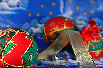 Image showing Christmas balls and ribbon