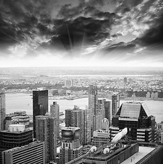 Image showing New York City - USA. Beautiful Skyscrapers aerial view at sunset