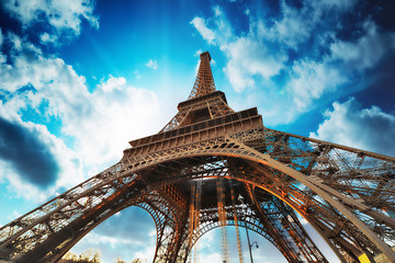 Image showing Paris. Beautiful view of Eiffel Tower with sky sunset colors