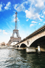 Image showing Paris - Beautiful view of Eiffel Tower  and Iena Bridge 