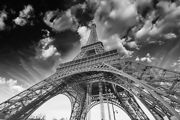 Image showing Paris. Beautiful view of Eiffel Tower with sky sunset colors