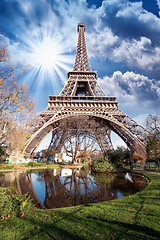 Image showing Paris. Gorgeous wide angle view of Eiffel Tower in winter season