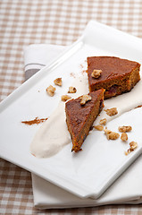 Image showing fresh healthy carrots and walnuts cake dessert