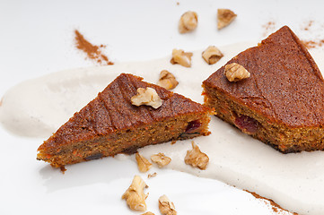 Image showing fresh healthy carrots and walnuts cake dessert