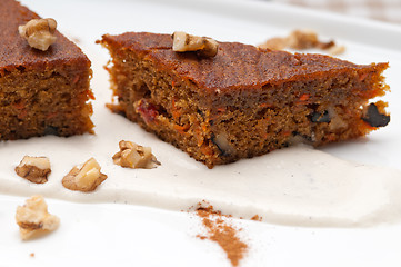 Image showing fresh healthy carrots and walnuts cake dessert