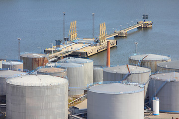 Image showing Sea port oil tanks