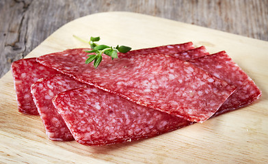 Image showing salami sausage slices