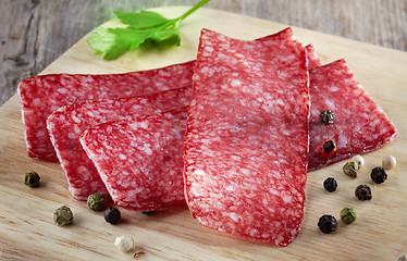 Image showing salami sausage slices