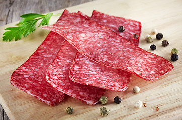 Image showing salami sausage slices