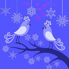 Image showing Two winter birds in love