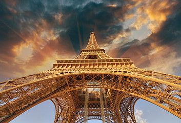 Image showing Beautiful view of Eiffel Tower in Paris with sunset colors