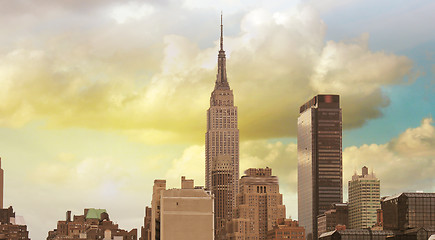 Image showing Wonderful view of Manhattan Skyscrapers with beautiful sky color