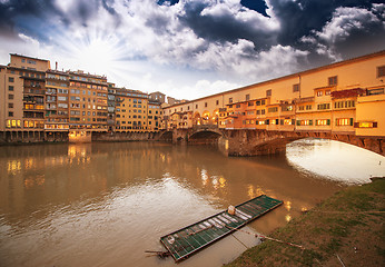 Image showing Wonderful sunset colors in Florence with Arno River and Ponte Ve