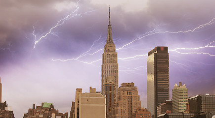 Image showing Wonderful view of Manhattan Skyscrapers with beautiful storm col