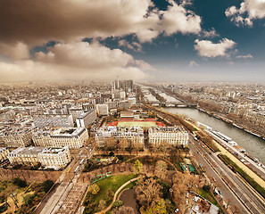 Image showing Wonderful aerial view of Paris from the top of Eiffel Tower - Wi