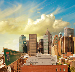 Image showing Beautiful view of Lower Manhattan Skyline and tall Skyscrapers -