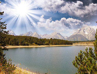 Image showing Wonderful landscape of Grand Teton Lake and Mountains - Wyoming