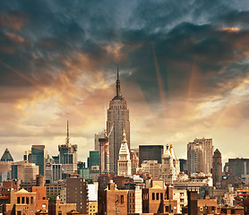 Image showing Wonderful view of Manhattan Skyscrapers with beautiful sky color