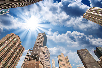 Image showing New York City. Wonderful upward view of Manhattan Skycrapers