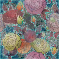 Image showing floral design pattern roses and bud