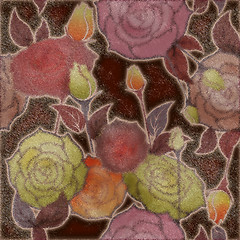 Image showing floral design pattern roses, bud pink on dark background