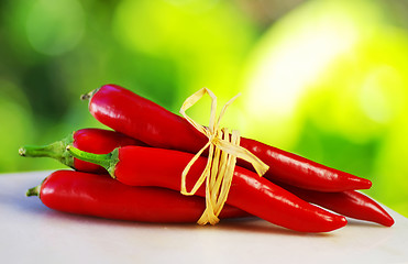 Image showing Red hot chili peppers tied with rope