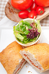 Image showing ciabatta panini sandwich with parma ham and tomato