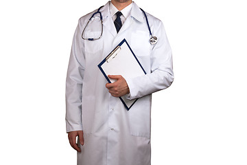 Image showing Doctor with blank clipboard