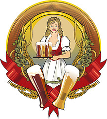 Image showing girl waitress, beer label