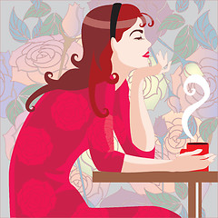 Image showing girl in red in cafe