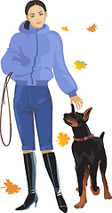 Image showing autumn girl and dog