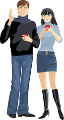 Image showing young man and girl withe a cup coffee