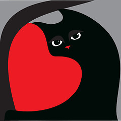Image showing black cat and red heart