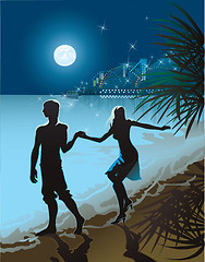 Image showing Night walk at the sea