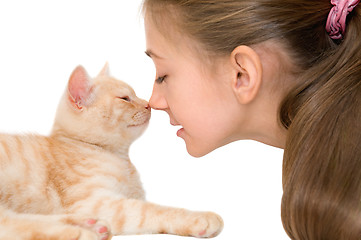 Image showing The girl with a red kitten