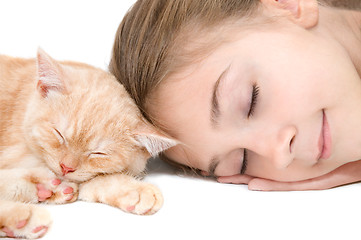 Image showing The girl with a red kitten