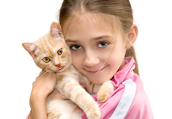 Image showing The girl with a red kitten