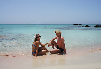 Image showing Young happy couple on the beach