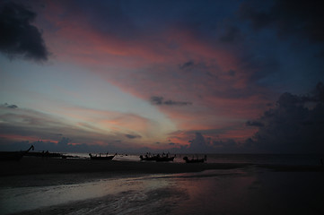 Image showing Tailboats and sunset