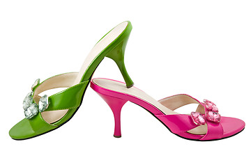 Image showing The green and pink shoes