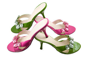 Image showing Two pairs pink and green shoes