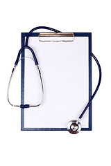 Image showing Medical clipboard and stethoscope